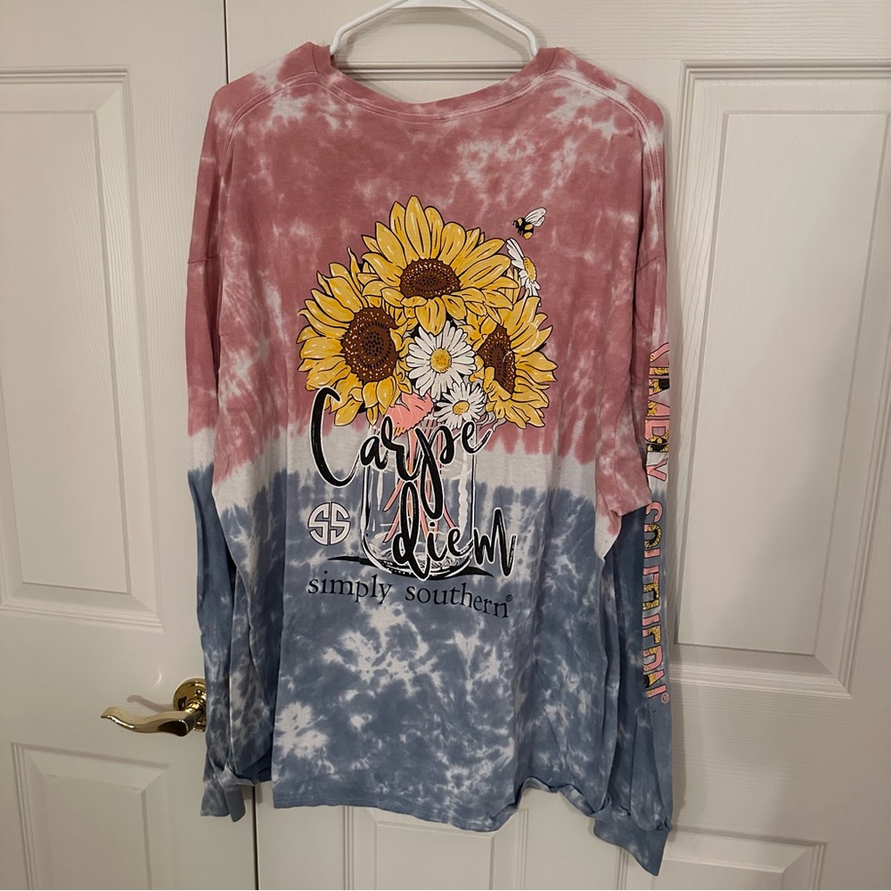 Simply Southern Tie-Dye Long Sleeve Shirt Carpe Diem Sunflowers